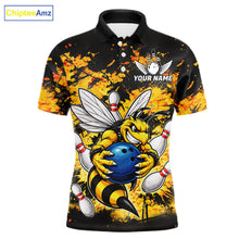 Load image into Gallery viewer, Funny Bee Custom Grunge Yellow Black Bowling Shirt For Men, Bowling Team Jersey Polo &amp; 1/4 Zip TDM6162