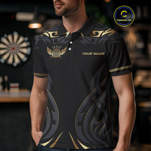 Load image into Gallery viewer, Black And Gold Dartboard Crown Wings Custom Darts Shirt For Men, Darts Team Jerseys Polo &amp; 1/4 Zip TDM4420