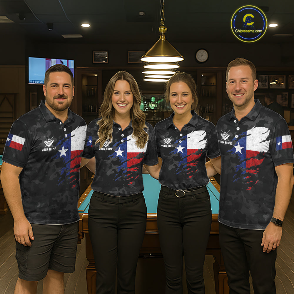 Personalized Texas American Flag Camo Billiard Shirt For Men Custom Patriotic Pool Team Jersey TDM5542