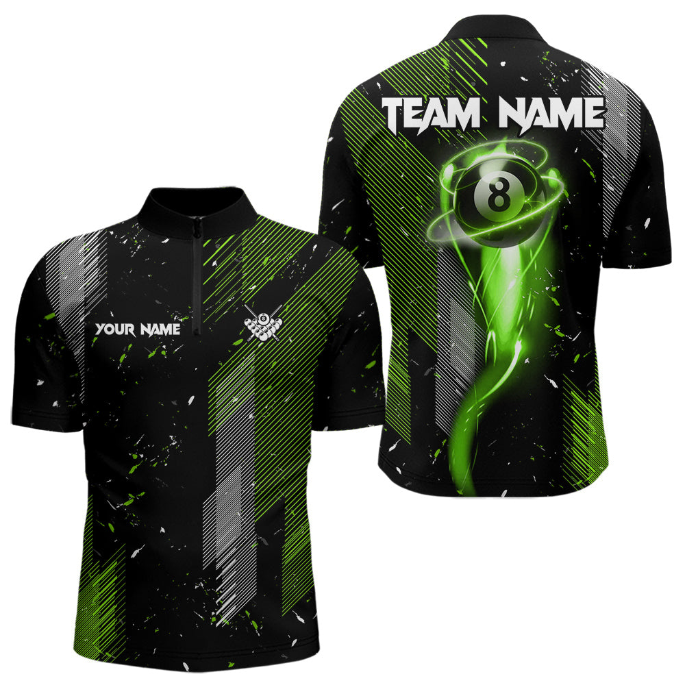 Grunge Black & Green 8 Ball Pool Lights Men's Billiard Shirts Custom Billiard Jersey Polo & 1/4 Zip TDM3781