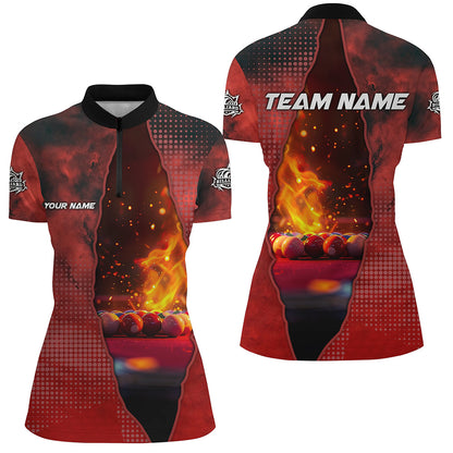 Custom Red Billiard Balls Fire 3D Printed Women Polo & Quarter-Zip Shirts, Billiards Apparel Clothing TDM1677