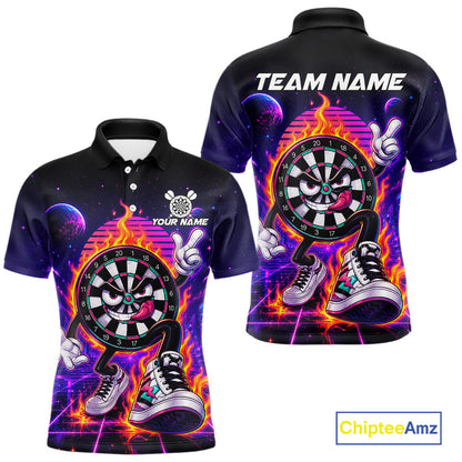 Custom Funny Flame Dartboard Neon Darts Polo Shirt Designed for Personalized Darts Team Jerseys with Vibrant Neon Artwork and Athletic Performance Style