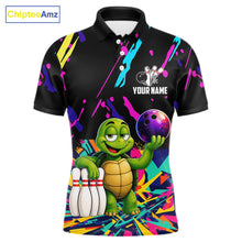 Load image into Gallery viewer, Colorful bowling polo shirt with turtle design and customizable your name &amp; team name