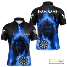Load image into Gallery viewer, Blue Flaming Lion Darts Shirts For Men Custom Fire Darts League Jersey Team Polo &amp; 1/4 Zip TDM5309