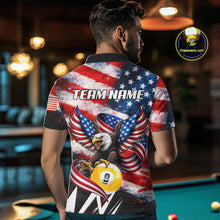 Load image into Gallery viewer, Custom American Flag Eagle Billiard Shirt For Men, Patriotic 9 Ball Pool Team Jersey Polo, 1/4 Zip TDM6182