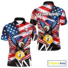 Load image into Gallery viewer, Custom American Flag Eagle Billiard Shirt For Men, Patriotic 9 Ball Pool Team Jersey Polo, 1/4 Zip TDM6182
