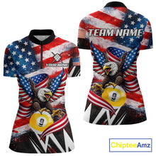 Load image into Gallery viewer, Custom American Flag Eagle Billiard Shirt For Women, Patriotic 9 Ball Pool Team Jersey Polo, 1/4 Zip TDM6182