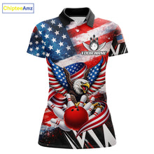 Load image into Gallery viewer, Custom American Flag Eagle Bowling Jersey For Women, Patriotic Bowling Team Shirt Polo &amp; 1/4 Zip TDM6183