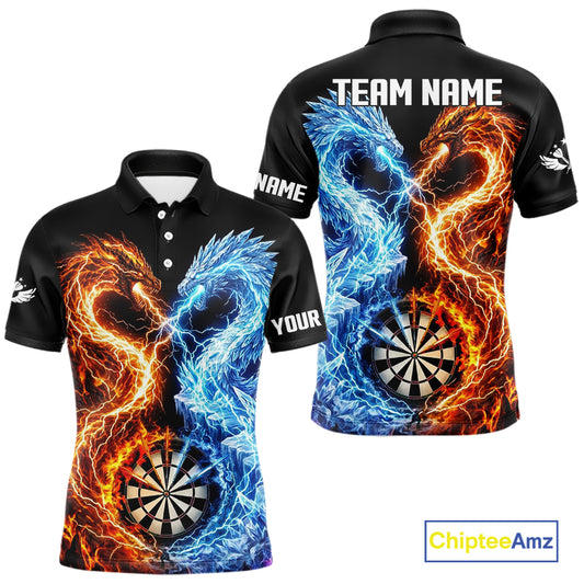 Personalized Fire And Icy Dragon Darts Shirt For Men, Lightning Darts Jersey Polo & 1/4 Zip TDM6184