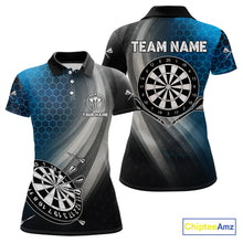 Load image into Gallery viewer, Custom Women's Dart Shirt – Black Blue Hexagon Design Darts Team Jersey | Polo &amp; Quarter Zip Uniform TDM4074