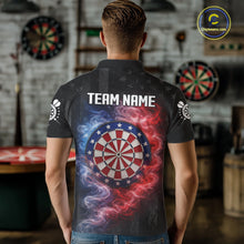 Load image into Gallery viewer, Custom American Flag Smoke Skull Darts Shirt For Men, Patriotic Darts Team Jersey Polo &amp; 1/4 Zip TDM5811