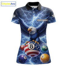 Load image into Gallery viewer, Blue 8 Ball US Flag Thunder Lightning Eagle Billiard Shirt For Women Custom Pool Team Jersey TDM5813