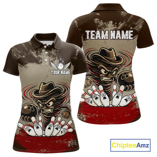 Funny Tornado Grunge Bowling Shirt For Women Custom Bowling Team Jersey Polo & Quarter Zip Shirts TDM6203