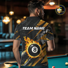 Load image into Gallery viewer, Gold Black Grunge Flame 8 Ball Billiard Shirts For Men Custom Pool Team Jersey Polo &amp; 1/4 Zip TDM6619