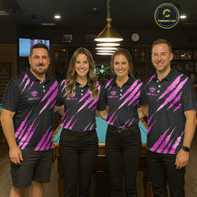 Load image into Gallery viewer, Pink And Black Scratch Billiard Shirts For Women Custom 8 Ball Crown Pool Team Jersey Polo &amp; 1/4 Zip TDM6624