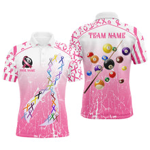 Load image into Gallery viewer, Colorful Ribbon Custom Pink Billiard Shirts For Men, Funny Breast Cancer Shirts Gift For Pool Lover TDM2367