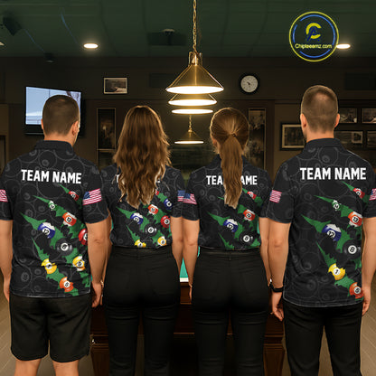 Custom Green 8 Ball Pool Scratch Billiard Shirt For Men, Black Billiard Team Jersey Polo & 1/4 Zip TDM6435