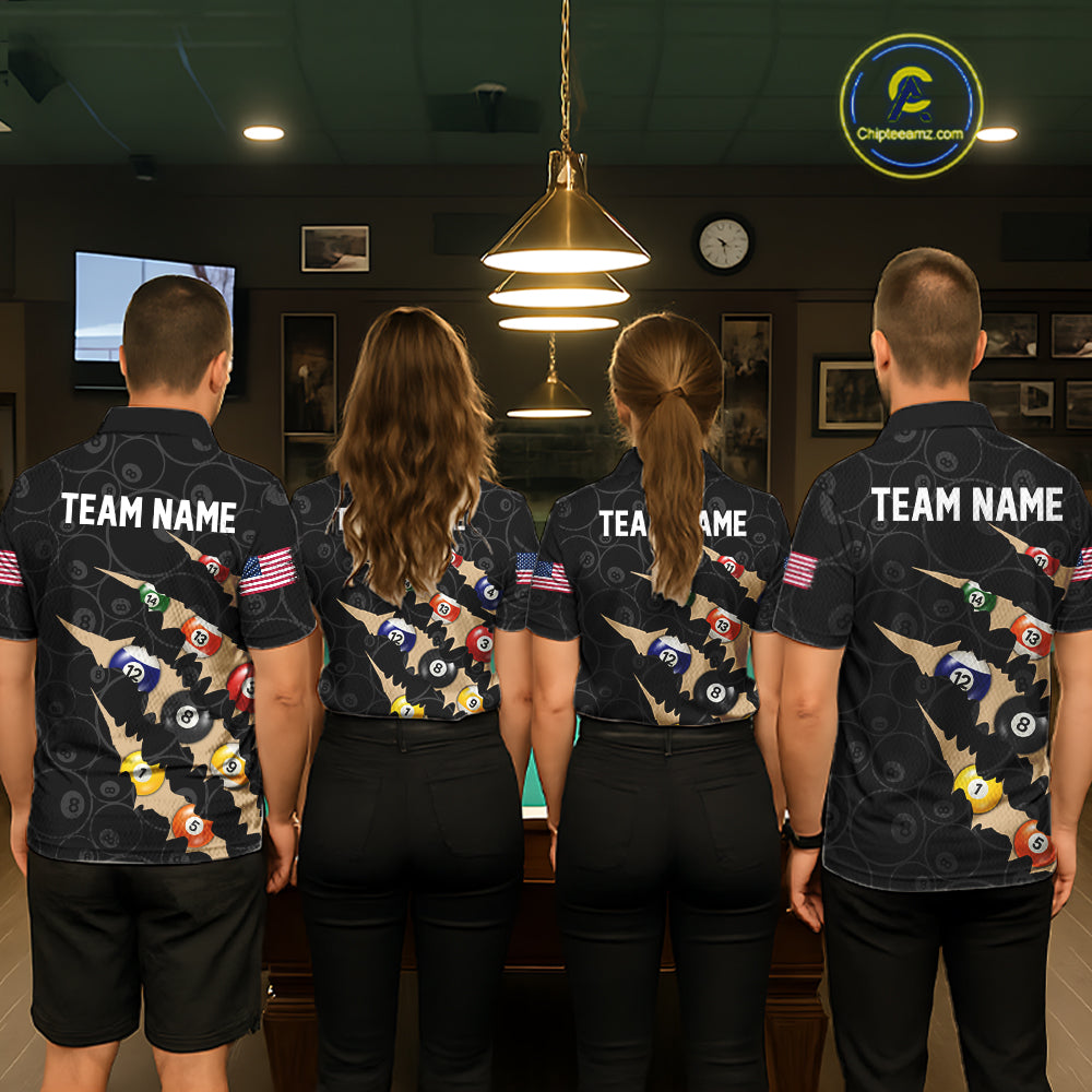 Custom Tan 8 Ball Pool Scratch Billiard Shirt For Men, Black Billiard Team Jersey Polo & 1/4 Zip TDM6438