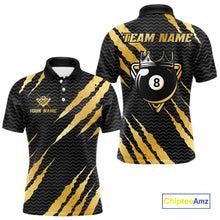 Load image into Gallery viewer, Black And Gold Scratch Billiard Shirts For Men Custom 8 Ball Crown Pool Team Jersey Polo &amp; 1/4 Zip TDM4095