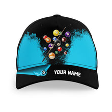 Load image into Gallery viewer, Personalized Grunge Blue Black Pool Balls Billiard Hats Custom Name 3D Printed Billiard Baseball Caps TDM3511