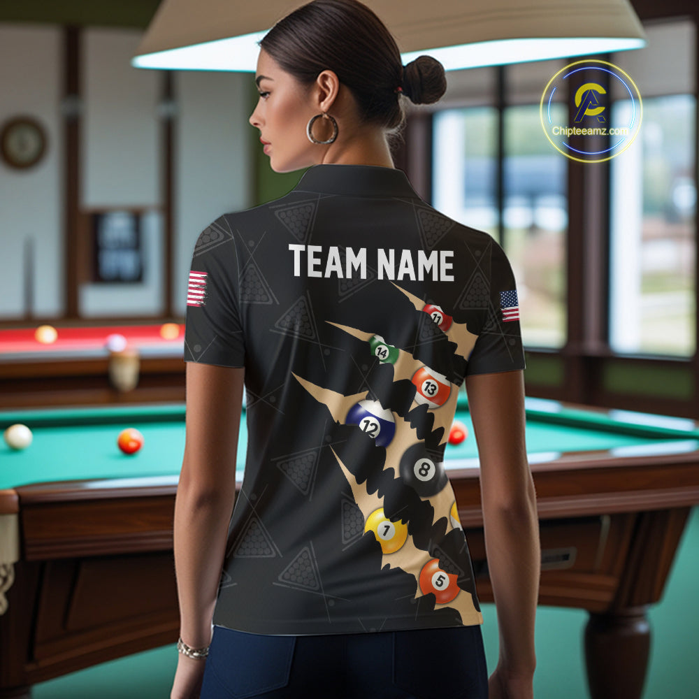 Personalized Scratch 8 Ball Billiard Shirt For Women Custom Pool Jersey, Billiard Team Shirt |Black TDM5990