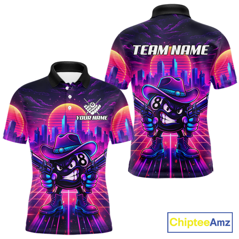 Custom Retro Funny Neon 8 Ball Pool Billiard Shirt For Men, Billiard Team Jersey Polo & 1/4 Zip TDM6219