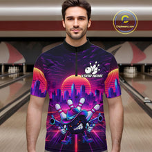 Load image into Gallery viewer, Custom Retro Funny Neon Bowling Shirt For Men, Pink And Purple Bowling Team Jersey Polo &amp; 1/4 Zip TDM6220