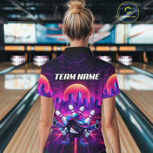Load image into Gallery viewer, Custom Retro Funny Neon Bowling Shirt For Women, Pink And Purple Bowling Team Jersey Polo &amp; 1/4 Zip TDM6220