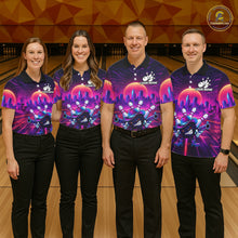 Load image into Gallery viewer, Custom Retro Funny Neon Bowling Shirt For Men, Pink And Purple Bowling Team Jersey Polo &amp; 1/4 Zip TDM6220