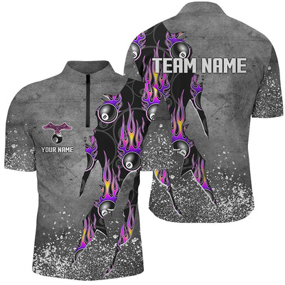 Custom Ball 8 Grey Grunge Billiard Shirts For Men Best Custom Team Name Billiard Jerseys |Purple TDM1560
