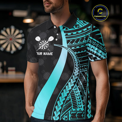 Personalized Black And Turquoise Tribal Dart Shirts For Men Custom Dart Jersey Team Polo & 1/4 Zip TDM4106