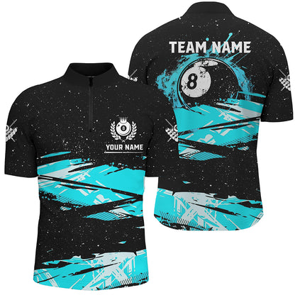 Custom Turquoise Grunge Billiard 8 Ball Jerseys Shirts For Men, Best Personalized Pool Player Gifts TDM1941