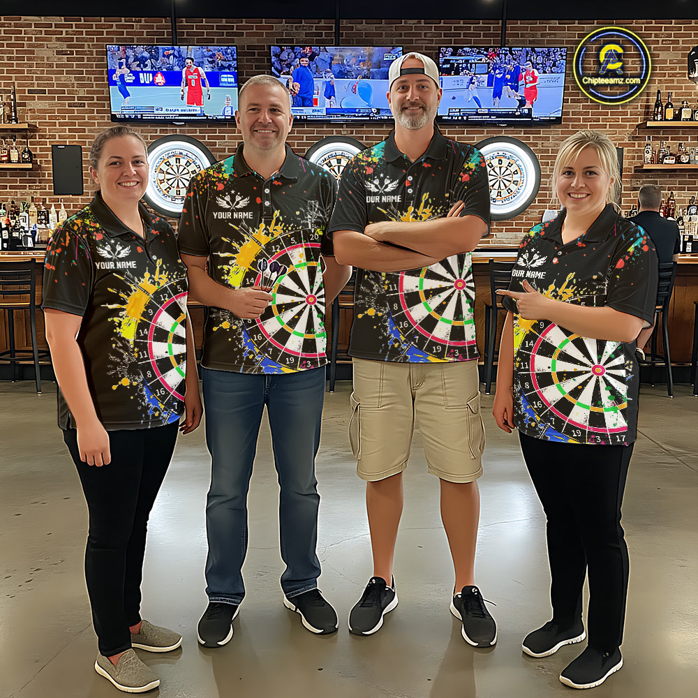 Funny Dartboard Colorful Paint Dart Shirt For Men Custom Darts Team Jersey Polo & 1/4 Zip |Black TDM5624