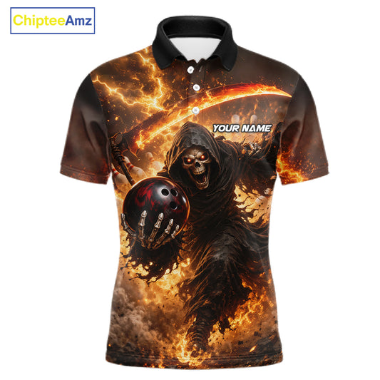 Orange Grim Reaper Fire Smoke Bowling Jersey For Men Custom Bowling Team Shirt Polo & 1/4 Zip TDM6233