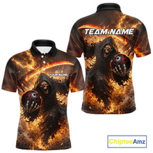 Load image into Gallery viewer, Orange Grim Reaper Fire Smoke Bowling Jersey For Men Custom Bowling Team Shirt Polo &amp; 1/4 Zip TDM6233