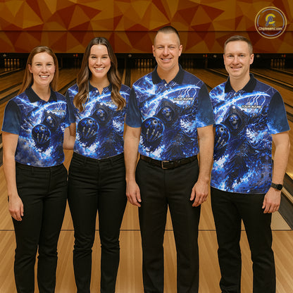 Blue Grim Reaper Fire Smoke Bowling Jersey For Women Custom Bowling Team Shirt Polo & 1/4 Zip TDM6234