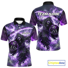 Load image into Gallery viewer, Purple Grim Reaper Fire Smoke Bowling Jersey For Men Custom Bowling Team Shirt Polo &amp; 1/4 Zip TDM6235