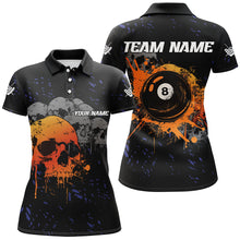 Load image into Gallery viewer, Custom Grunge Orange Skull 8 Ball Pool Women Billiard Polo &amp; Quarter-Zip Shirts, Pool Player Shirts TDM1733