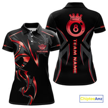 Load image into Gallery viewer, Customized 8 Ball Pool Crown Women Billiard Shirts, Red And Black Billiard Team Shirt Pool Jerseys TDM4728