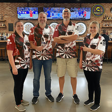Load image into Gallery viewer, White &amp; Red Skull Dartboard Custom Men Dart Polo Shirt Retro Grunge Dart League Jerseys NYN2083
