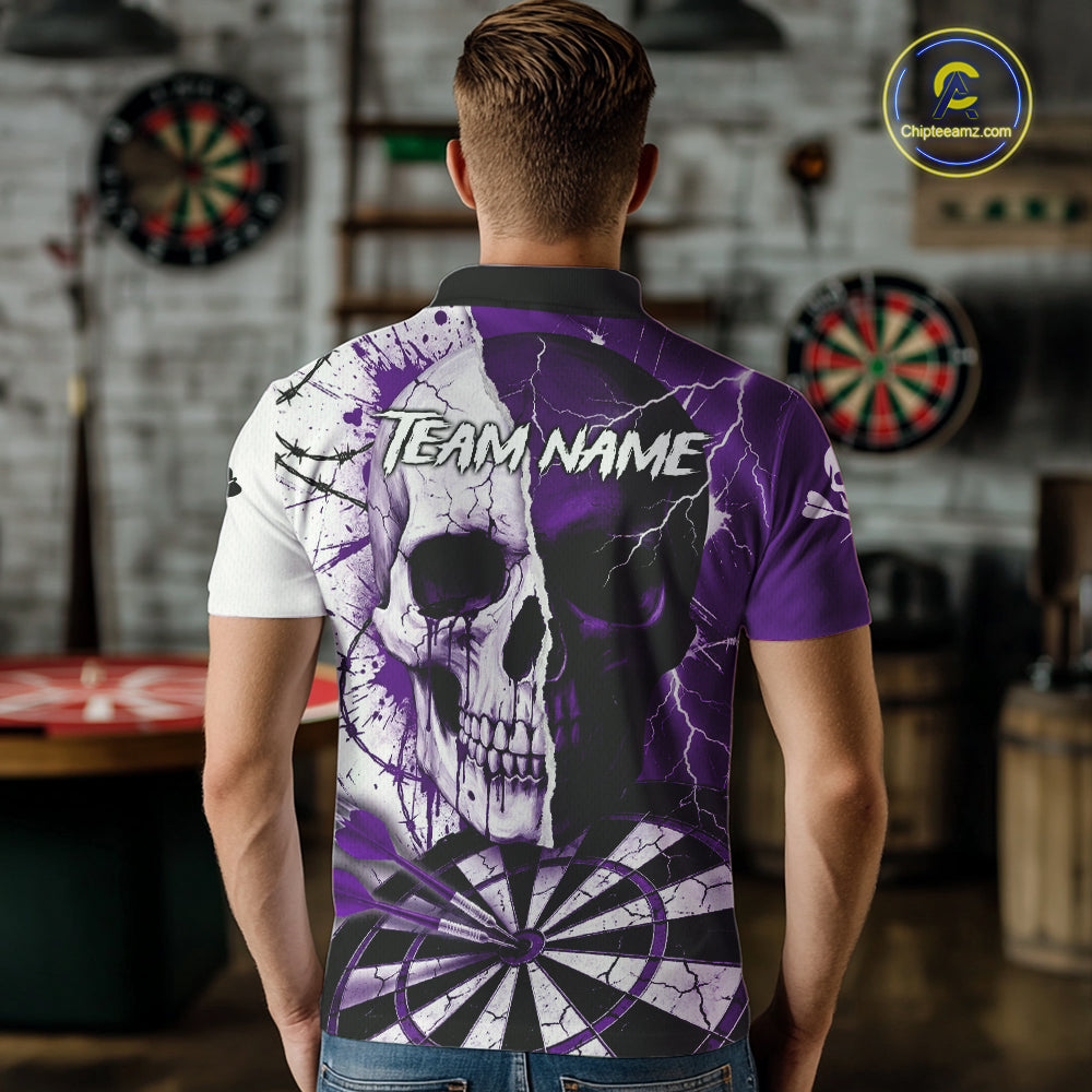 White & Purple Skull Dartboard Custom Men Dart Polo Shirt Retro Grunge Dart League Jerseys NYN2084