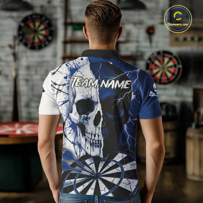 White & Blue Skull Dartboard Custom Men Dart Polo Shirt Retro Grunge Dart League Jerseys NYN2085