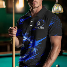 Load image into Gallery viewer, Blue 8 Ball Pool Thunder Lightning Storm Men's Billiard Shirt Custom Billiard Jersey Polo &amp; 1/4 Zip TDM3832