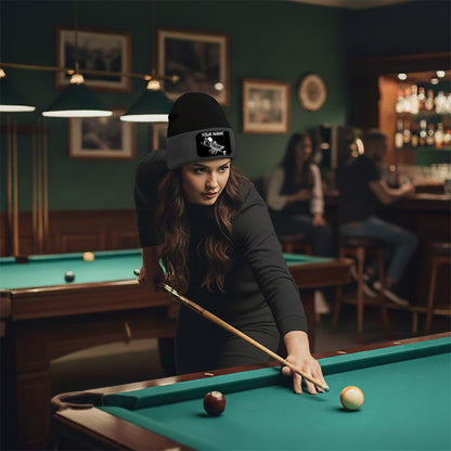 Personalized Skull 9 Ball Billiard Knit Beanie Hat With Rectangle Patch Custom Billiard Knit Cap TDM4941