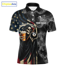 Load image into Gallery viewer, US Flag Grim Reaper Smoke Billiard Shirt For Men Custom 8 Ball Pool Team Jersey Polo &amp; 1/4 Zip TDM6258