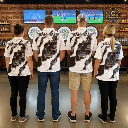 Personalized Skull White Grunge Darts Polo And Quarter-Zip Shirts For Men Custom Dart Team Jerseys TDM2922