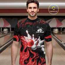 Load image into Gallery viewer, Red Flaming Bowling Jersey For Men Custom Fire Bowling Pin Team Jersey Polo &amp; Quarter Zip Shirts TDM6268