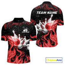 Load image into Gallery viewer, Red Flaming Bowling Jersey For Men Custom Fire Bowling Pin Team Jersey Polo &amp; Quarter Zip Shirts TDM6268