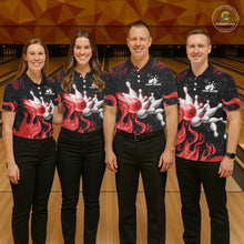 Load image into Gallery viewer, Red Flaming Bowling Jersey For Women Custom Fire Bowling Pin Team Jersey Polo &amp; Quarter Zip Shirts TDM6268