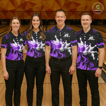 Load image into Gallery viewer, Purple Flaming Bowling Jersey For Women Custom Fire Bowling Pin Team Jersey Polo &amp; Quarter Zip TDM6269